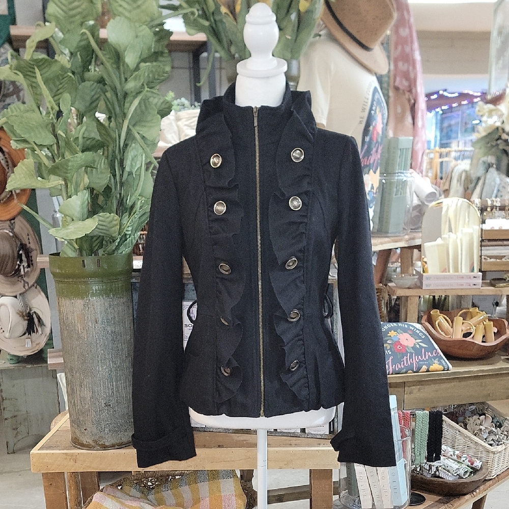 Grass Collection Black Ruffled Utility Jacket